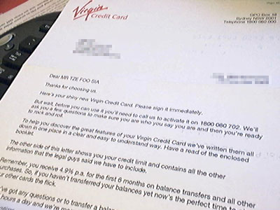 Virgin Credit Card Approval letter