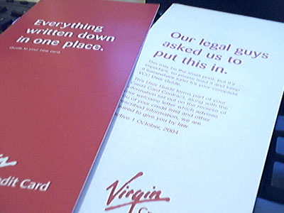 Virgin Credit Card Promotional material